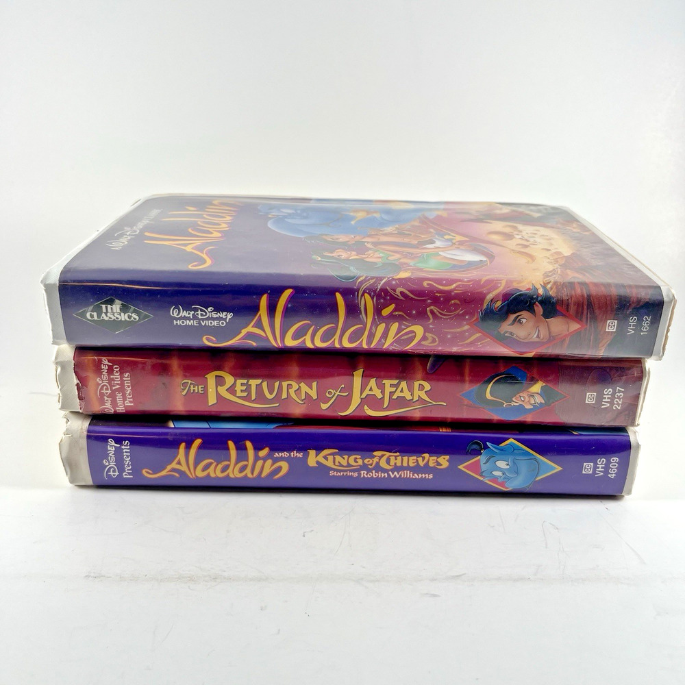 Disney Aladdin VHS Lot 3 Movies Trilogy Black Diamond Clamshell Return of Jafar